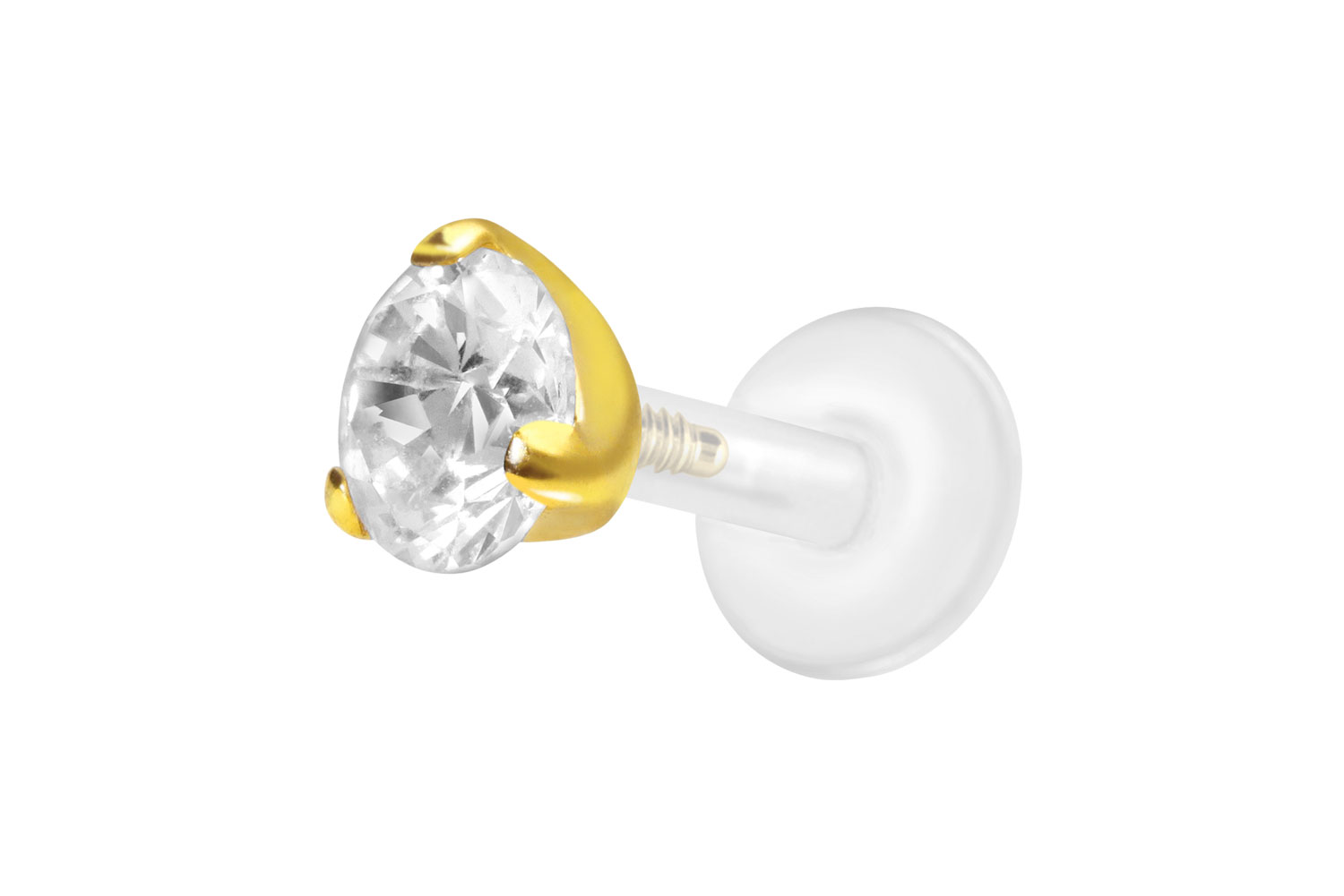 PTFE Labret Piercing mit Innengewinde + Titan-Aufsatz EINGEFASSTER KRISTALL